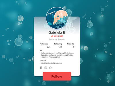 Day 006 User profile concept blue cyan daily fish follow illustration jellyfish media pink social ui underwater