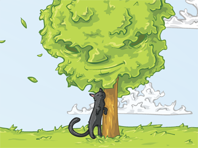 Tree cat character illustration tree vector