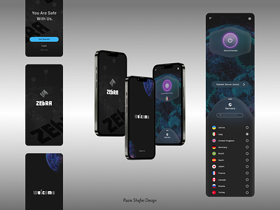Zebra VPN UI/UX Design (Imaginary App) app design figma graphic design prototype uiux vpn zebra