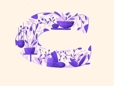 36 Days of Type - C 36daysoftype composition drawing flower flowers illustration letter organic plant plants pot procreate purple simple