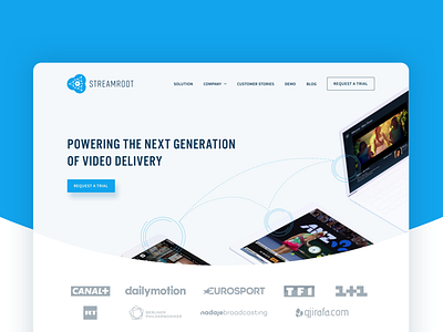 Streamroot Homepage flow homepage landing page minimal platform stream streaming tech uidesign