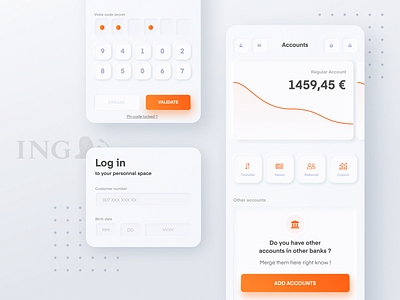 ING App Redesign app application bank bank app cash clean dashboard design fintech interface money neumorphic neumorphism physical product real skeuomorph skeuomorphism transfert ui