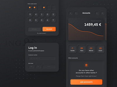 ING App - Dark mode application bank banking clean dashboard design dribbble illustration interface physical popular product skeumorphic skeumorphism skeuomorph ui uidesign