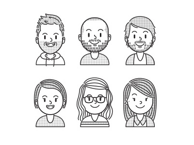 Design Team avatar characters design team dots illustration line art