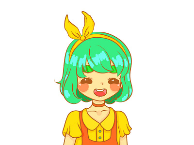 Color Practice anime bow cute green hair kawaii