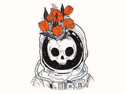 Astro Skelly astronaut floral inktober inktober 2018 skeleton space helmet