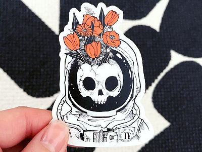 Astroskelly Sticker astronaut astroskelly illustration skull sticker stickermule