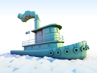 Tugboat c4d cinema4d flag low poly lowpoly render smoke tires tugboat water