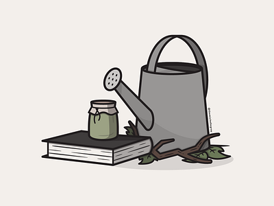 Vectober 2020 - Day 4 autumn book cottagecore fall green witch illustration inktober jam nature vectober vector watering can