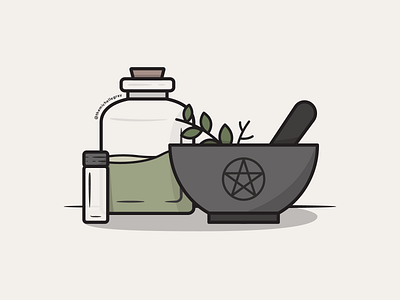 Vectober 2020 - Day 6 apothecary green witch illustration inktober jars kitchen witch mortar and pestle pentacle vectober vector witchcraft witchy