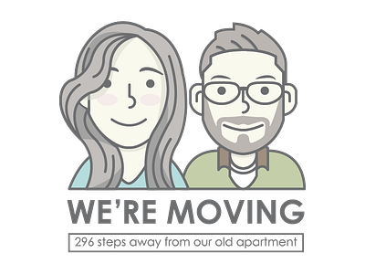 WE'RE MOVING! announcement apartment avatar character illustration moving people portrait postcard vector