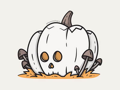 Skel-o-lantern autumn dtiys fall flat illustration illustrator jackolantern linework mushroom pumpkin skull vector