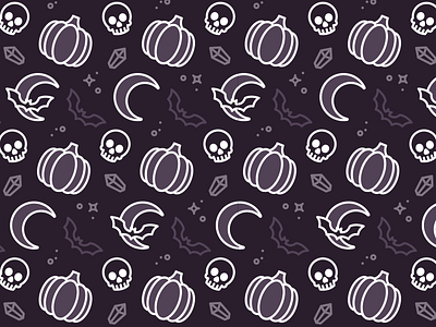 Halloween Pattern bat crystal halloween illustration linework pattern pumpkin skull spooky vector