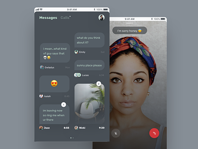 Daily messaging with your inner-circle calls chat dark ui grey message messenger video call
