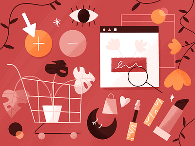 *adds to cart art browser buying design eye illustration lipstick makeup moon online online shopping plants procreate shopping shopping cart texture
