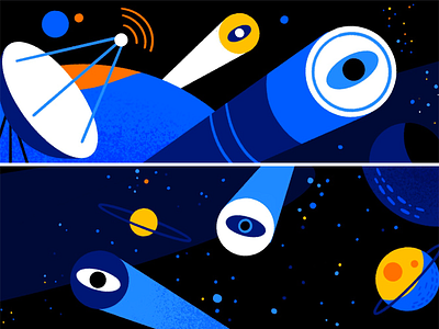 keep an 👁 out art banner design eye graphic design illustration night sky planets procreate satellite space texture website