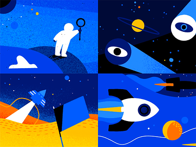 space collage astronaut banner character collage design eye galaxy graphic design illustration planets procreate rocket series ship sky space stars telescope