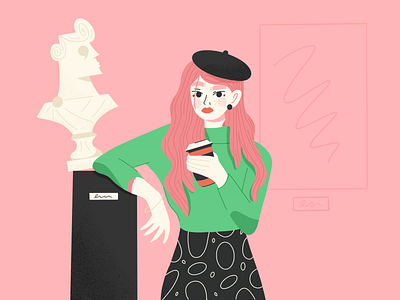 ~ moody art ~ beret coffee design digital art girl illustration museum pattern procreate statue sweater