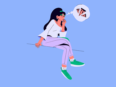 ~ big decisions ~ art digital art girl green eyebrows pizza procreate sketch sneakers style thinking