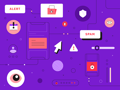 Cybersecurity design error icons illustrator risk spam