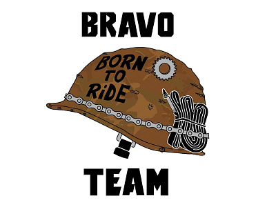 Bravo Team army bootleg chain cog cycling helnet illustrator logo parody team vectir