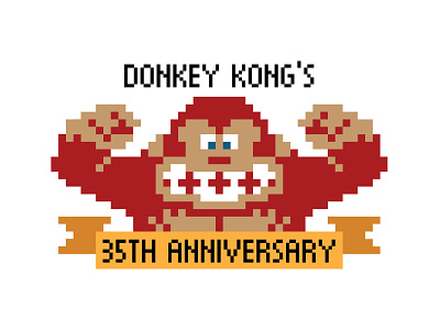 Donkey Kong's 35th Anniversary 8bit banner donkey kong illustrator logo nintendo parody pixel vector