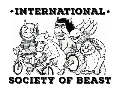 Reliving Childhood cycling flat hand drawn illustration parody stipple where the wild things are