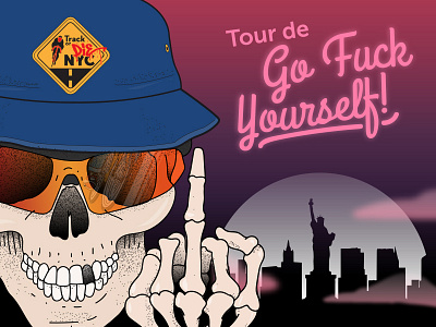 Tour de Go Fuck Yourself! event flag group ride hat logo nyc skeleton skull skyline stipple vector