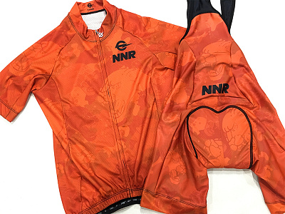 NNR x ENDO Cycling Kit camo custom cycling flat kit logos mock orange panther typography vector