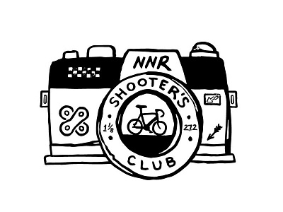 SHOOTER'S CLUB bike camera cycling flat hand drawn icon logo typography vector