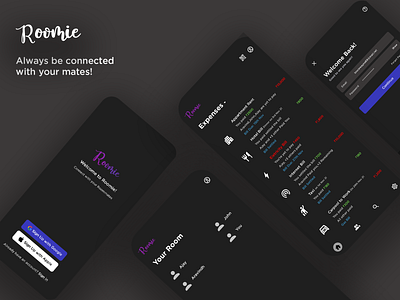Roomie - An app to stay connected with your mates! branding clean clean ui concept app design graphic design illustration logo minimal product design redesign roomie simple ui uiux ux ux design vector