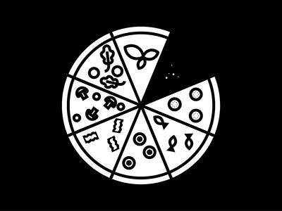 Pizza Party 01 black blackwhite food illustration lines pizza thicklines toppings vector white