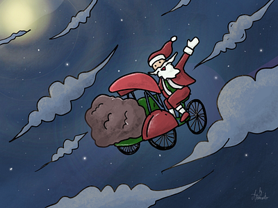 Becak Santa Claus christmas illustration indonesia night santa claus