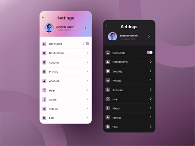 Setting page - light mode & dark mode. app branding design graphic design illustration logo typography ui ux vector