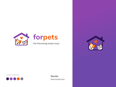Pet service logo cat cute dog house pet care pet logo purple
