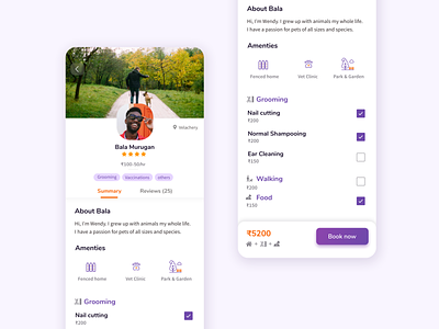 Profile for a pet service app appointment gradient mobile pet app pet service profile ui