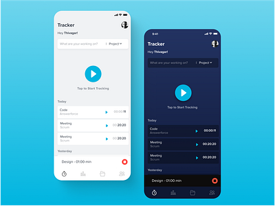 Tracking App clock dark mode mobile app productivity time tracker ui
