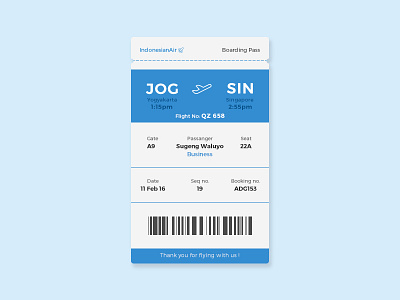 Boarding Pass boarding concept design pass simple ui