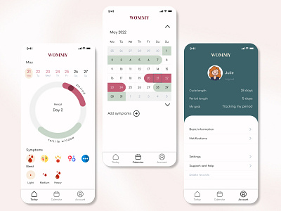 Simple period tracker app android app beige cycle design figma green ios period pregnancy red ui