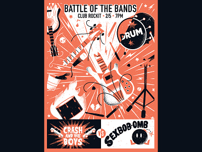 Battle of the Bands - Scott Pilgrim editorial gallery1988 illustration poster scott pilgrim screenprint sexbobomb texture