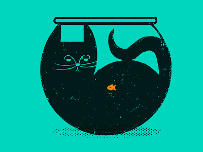 Cat bowl cat goldfish illustration