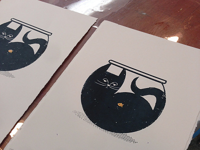 Cat bowl printed cat illustration