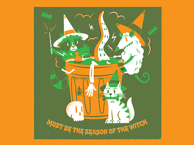 Must be the Season of the Witch. cat editorial editorial illustration garbage can halloween illustration possum raccon spooky texture trash