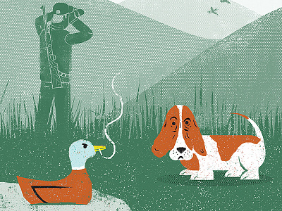 Duck Hunt bassett hound dog duck hunter illustration smoking
