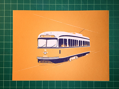 Septa Printed blue illustration orange septa trolley vintage