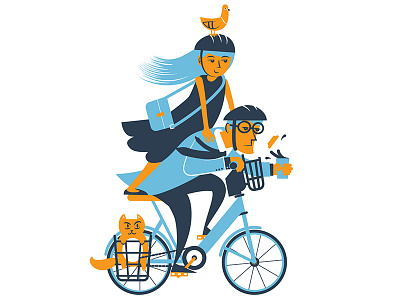 Happy bike to work day! bicycle bike cat illustration pigeon