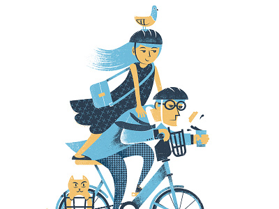 Bikeshare Finished bicycle bike bikeshare cat coffee illustration pigeon