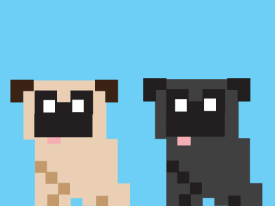 8-bit pugs 8 bit dogs illustration