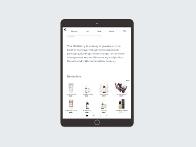 The Ordinary Mobile/Tablet App design app cosmetic skincare ui ux