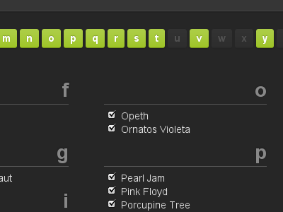 silencegap artist listing columns css3 green grey list silencegap